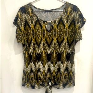 Mandy Evans Black Gold Tie Front Patterned Top Blouse L